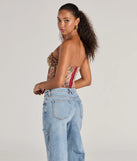 The party-ready Blooming Beauty Tapestry Lace-Up Cropped Corset Top is a taupe going-out top showcasing a seasonal color and modern silhouette to create outfits for date nights, cocktail parties, or clubwear.
