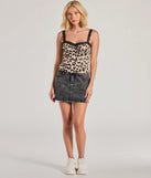 The On The Wild Side Leopard Satin Cami Crop Top in leopard print with a modern design and trendy look is part of the latest women's tops collection to elevate your 2025 wardrobe.