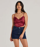 The Romance In The Air Lace Trim Satin Cami Crop Top in raisin purple with a modern design and trendy look is part of the latest women's tops collection to elevate your 2025 wardrobe.