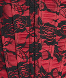 The waist-defining bodice style of the Queen Of Midnight Lace Corset Top in red is perfect for making a statement with your outfit and provides the structure, molded cups, or lace-up details that capture the corset trend.