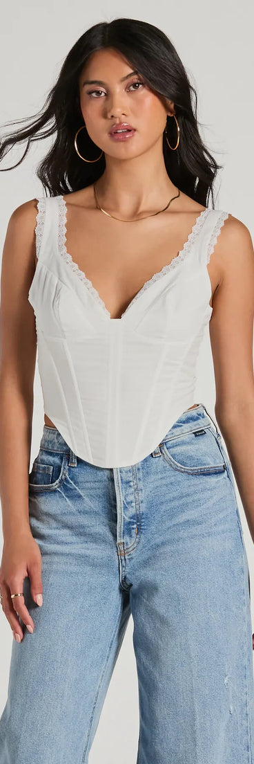 Angelic Cutie V-Neck Lace Trim Corset Top