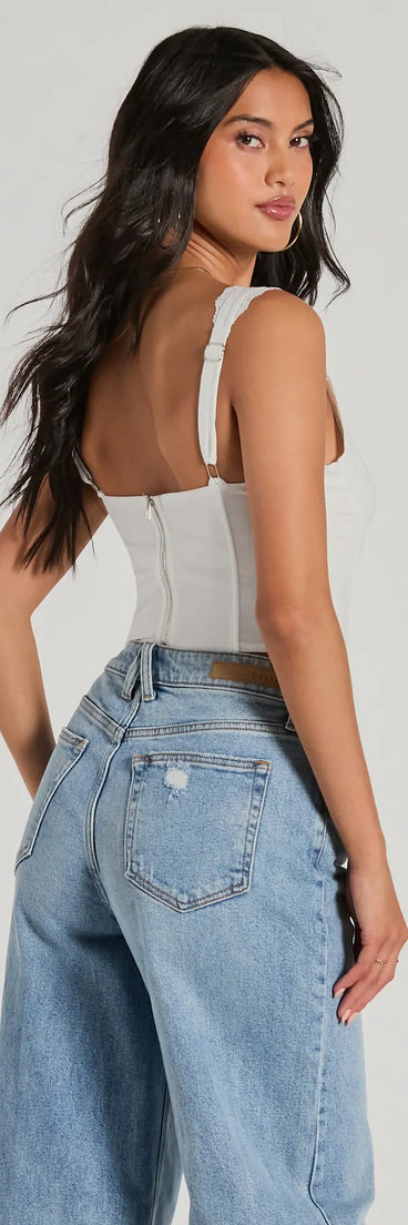 Angelic Cutie V-Neck Lace Trim Corset Top