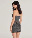 Impressed Much Strapless Lace-Up Denim Crop Top