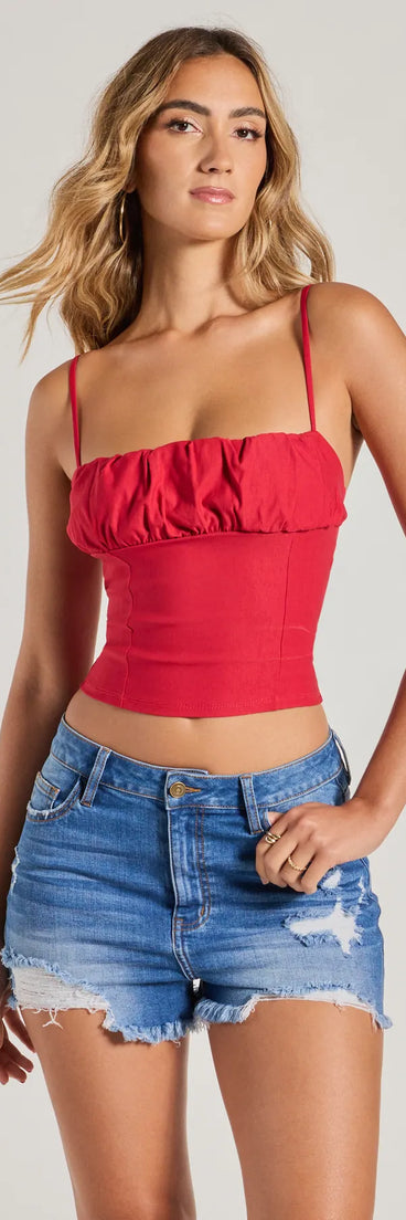 Double Up Sleeveless Ruched Crop Top