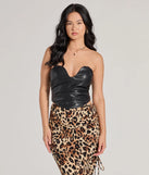 The Perfectly Sleek Faux Leather Cropped Tube Top in black with a modern design and trendy look is part of the latest women's tops collection to elevate your 2025 wardrobe.