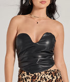 The Perfectly Sleek Faux Leather Cropped Tube Top in black with a modern design and trendy look is part of the latest women's tops collection to elevate your 2025 wardrobe.