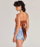 The Chic Style Satin Cropped Tube Top in cognac with a modern design and trendy look is part of the latest women's tops collection to elevate your 2025 wardrobe.