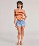 The Chic Style Satin Cropped Tube Top in cognac with a modern design and trendy look is part of the latest women's tops collection to elevate your 2025 wardrobe.