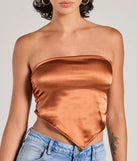 The Chic Style Satin Cropped Tube Top in cognac with a modern design and trendy look is part of the latest women's tops collection to elevate your 2025 wardrobe.