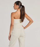 The Cutest Strapless Zip Front Denim Crop Top