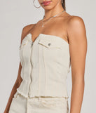 The Cutest Strapless Zip Front Denim Crop Top
