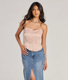 The Looking Fine Strapless Satin Corset Top in blush with a modern design and trendy look is part of the latest women's tops collection to elevate your 2025 wardrobe.