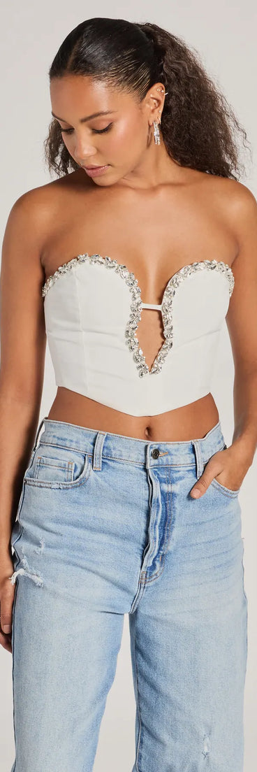 Midnight Romance Strapless Rhinestone Gem Corset Top