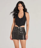 The Edgy Chic Cropped Corset Halter Top in black with a modern design and trendy look is part of the latest women's tops collection to elevate your 2025 wardrobe.