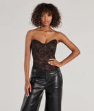 The Queen Of Midnight Lace Corset Top in brown with a modern design and trendy look is part of the latest women's tops collection to elevate your 2025 wardrobe.