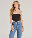 The Corset With The Program Strapless Crop Top in black with a modern design and trendy look is part of the latest women's tops collection to elevate your 2025 wardrobe.