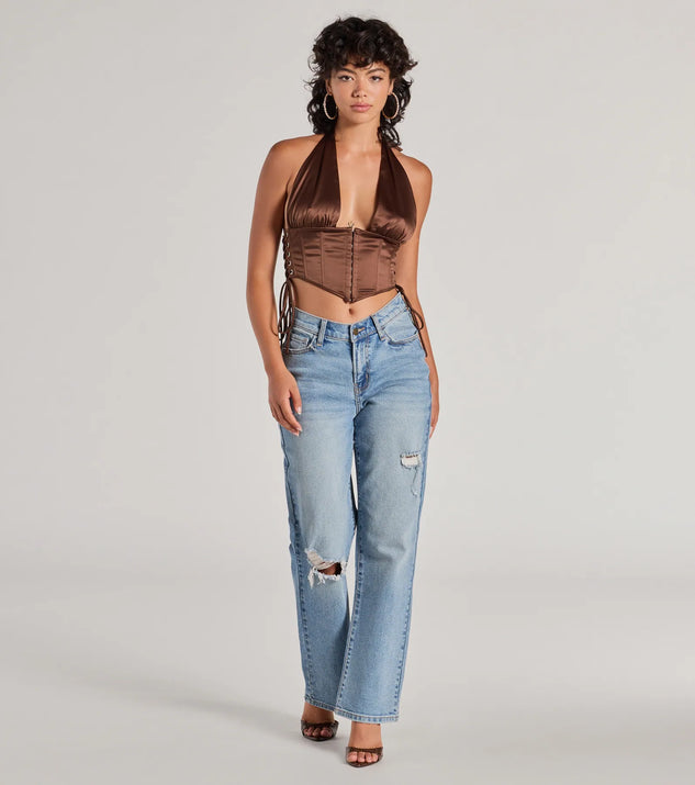 Edgy Luxe Satin Halter Cropped Corset Top | Windsor Edgy Luxe Satin Halter Cropped Corset Top | Windsor