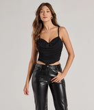 Stay on-trend this season with the Sultry Night-Out Lace Trim Mesh Bustier Top in black, a must-have for creating stylish and effortless spring outfits for women.