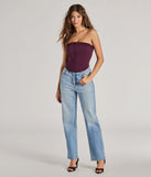 For college campus looks, game day outfits, or a bold going-out vibe, the Chic And Snatched Strapless Lace Trim Corset Top is an on-trend plum crop top that easily styles with your favorite denim.