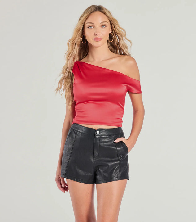From bold to effortless, the Sleek Vibes Satin Off-The-Shoulder Top lets you define your vibe with red tops that speak your style.