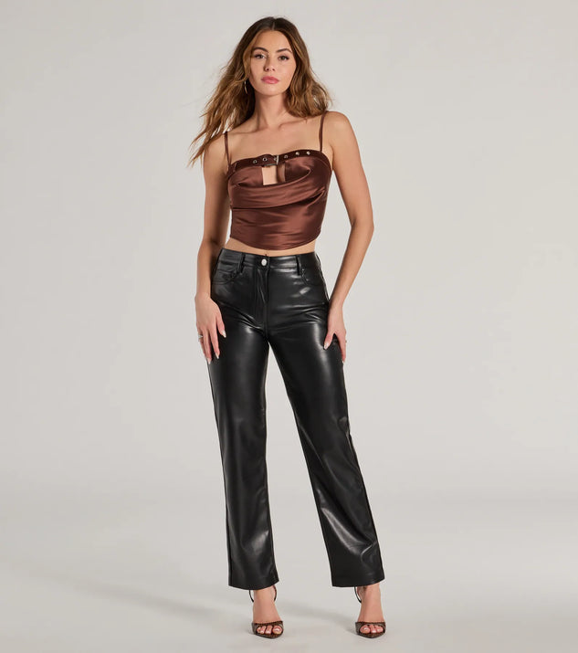 Trend Factor Buckle Trim Satin Crop Top | Windsor