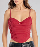 Stay on-trend this season with the Sultry Night-Out Lace Trim Mesh Bustier Top in red, a must-have for creating stylish and effortless summer outfits for women.