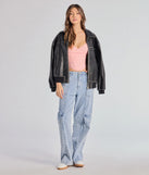 With its midriff cut and trend-forward fit, the Sultry Night-Out Lace Trim Mesh Bustier Top is a pink crop top made to pair with skirts, denim, or whatever vibe you're feeling this season.
