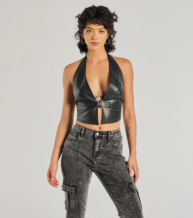 【ぷぴん】eaphi fake leather belt bustier LEATHER FLAP BUSTIER(36 IVORY): TOPSjosemoon