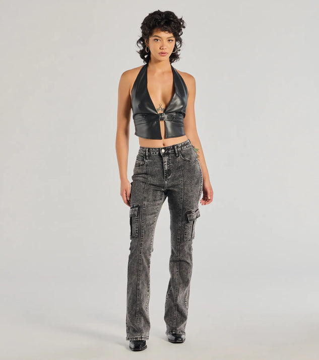 Sultry Muse Buckle Strap Faux Leather Crop Top | Windsor