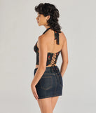 The Charming Ditsy Rose Lace-Up Halter Corset Top in black with a modern design and trendy look is part of the latest women's tops collection to elevate your 2025 wardrobe.