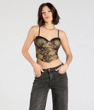 From bold to effortless, the Daring Sparkle Rhinestone Lace Bustier lets you define your vibe with black tops that speak your style.