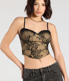 From bold to effortless, the Daring Sparkle Rhinestone Lace Bustier lets you define your vibe with black tops that speak your style.