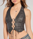 
Upgrade your style game for 2025 with the Lace Me Up Faux Leather Halter Crop Top in black, perfect for any fashion-forward wardrobe.