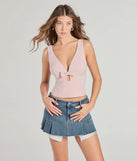 Stay on-trend this season with the Sweet Charm Bow-Front Tank Top in pink, a must-have for creating stylish and effortless spring outfits for women.