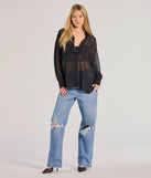 The Sheer Ambition Long Sleeve Collared Blouse in black with a modern design and trendy look is part of the latest women's tops collection to elevate your 2025 wardrobe.