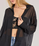 The Sheer Ambition Long Sleeve Collared Blouse in black with a modern design and trendy look is part of the latest women's tops collection to elevate your 2025 wardrobe.