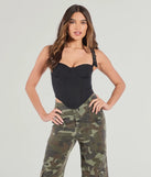 The Stylish Era Buckle Strap Corset Top in black with a modern design and trendy look is part of the latest women's tops collection to elevate your 2025 wardrobe.