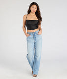 Stay on-trend this season with the Sultry Stunner Lace-Up Satin Crop Top in black, a must-have for creating stylish and effortless spring outfits for women.