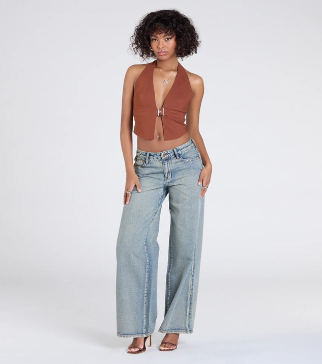 Sultry Trend Buckle Strap Halter Crop Top | Windsor