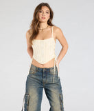 From bold to effortless, the Swoon-Worthy Babe Lace-Up Corset Top lets you define your vibe with ivory tops that speak your style.