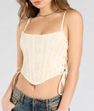 From bold to effortless, the Swoon-Worthy Babe Lace-Up Corset Top lets you define your vibe with ivory tops that speak your style.