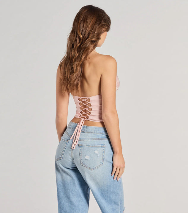 All The Feels Halter Lace-Up Floral Satin Corset Top | Windsor