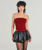 The Chic And Snatched Strapless Lace Trim Corset Top in red with a modern design and trendy look is part of the latest women's tops collection to elevate your 2025 wardrobe.