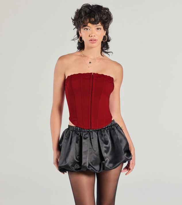 Chic And Snatched Strapless Lace Trim Corset Top | Windsor
