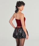 The Chic And Snatched Strapless Lace Trim Corset Top in red with a modern design and trendy look is part of the latest women's tops collection to elevate your 2025 wardrobe.