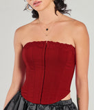 The Chic And Snatched Strapless Lace Trim Corset Top in red with a modern design and trendy look is part of the latest women's tops collection to elevate your 2025 wardrobe.
