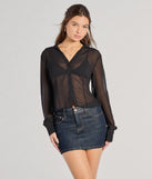 From bold to effortless, the Sheer To Be Seen Smocked Back Chiffon Button Top lets you define your vibe with black tops that speak your style.