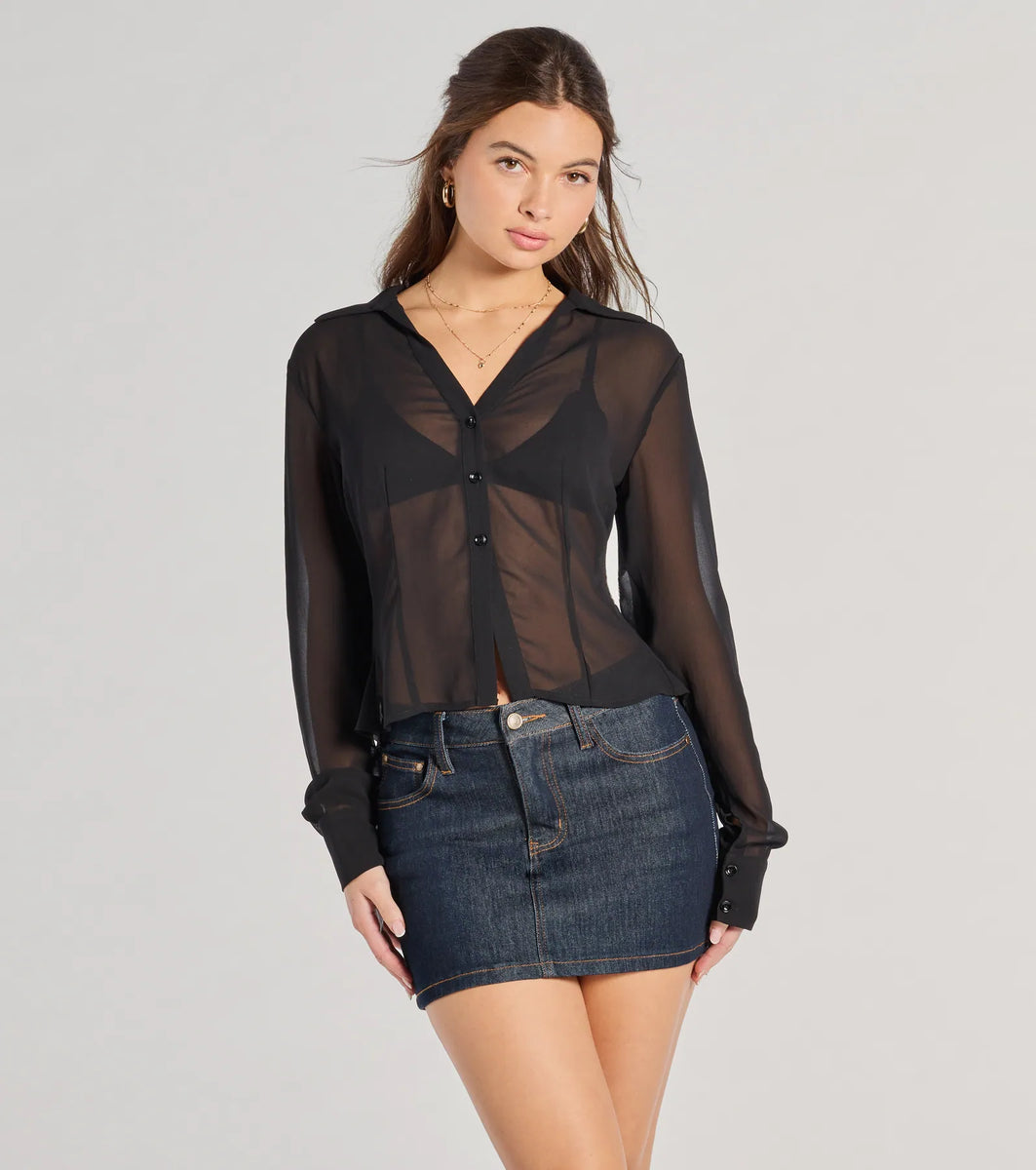 Sheer To Be Seen Smocked Back Chiffon Button Top & Windsor