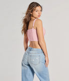 The Delicately Femme Lace Trim Corset Top in pink with a modern design and trendy look is part of the latest women's tops collection to elevate your 2025 wardrobe.