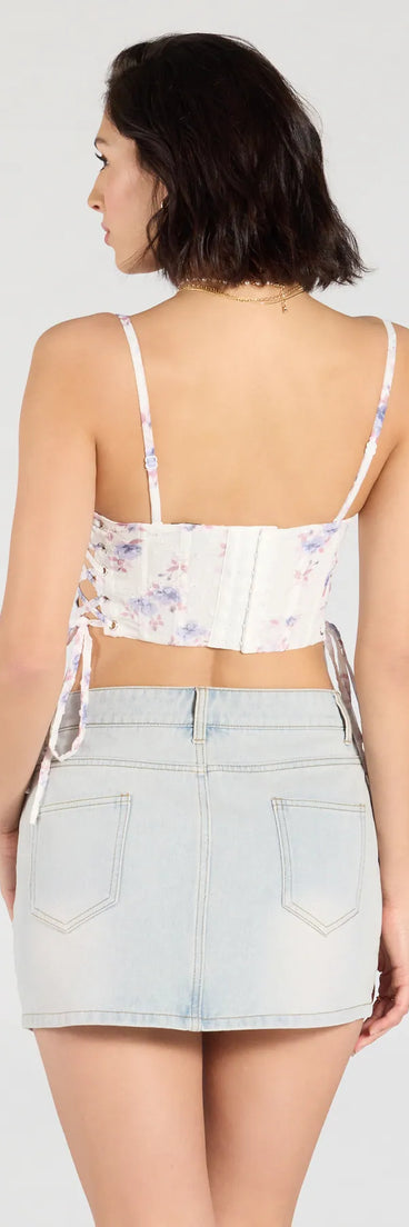 From bold to effortless, the Flirty Nature Floral Lace-Up Corset Top lets you define your vibe with white tops that speak your style.